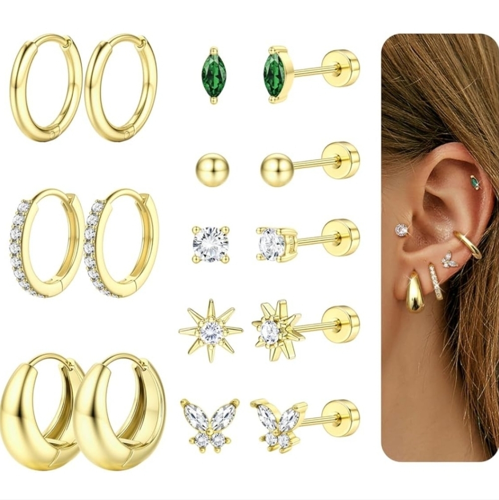 Elegant Gold and Green Women's Earring Set